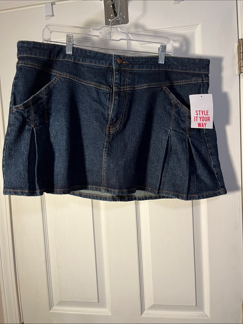 NWT Celebrity Pink Dark Blue Denim Skirt with Contrast Stitching